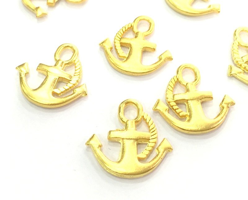 4 Anchor Charms, Gold Plated Metal  (19x18mm)  G4533