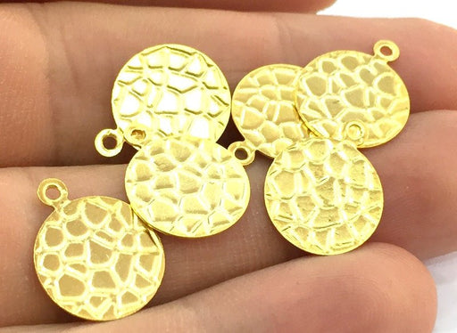 10 Mottled Charms Gold Plated Brass Charms (13mm)  G4542