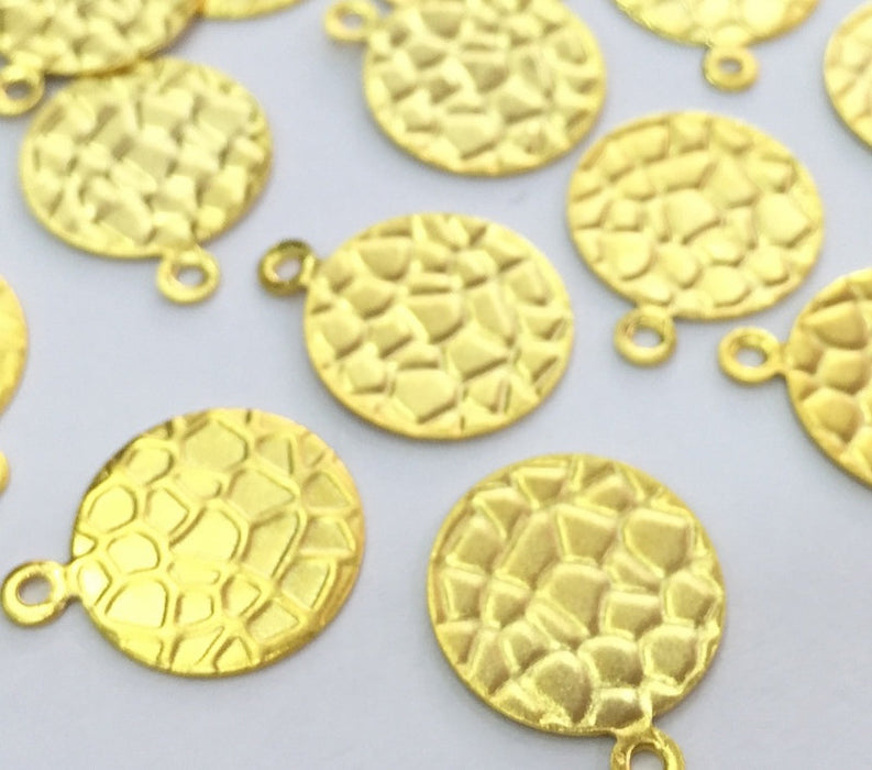 10 Mottled Charms Gold Plated Brass Charms (13mm)  G4542