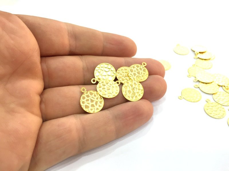 10 Mottled Charms Gold Plated Brass Charms (13mm)  G4542