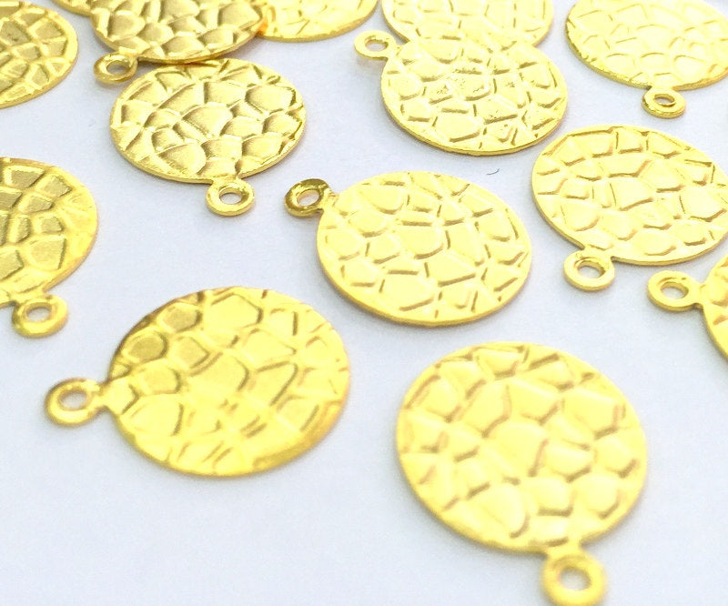 10 Mottled Charms Gold Plated Brass Charms (13mm)  G4542