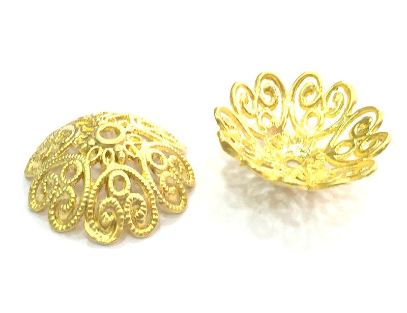 2 Pcs (27mm) Gold Plated Large Caps  Findings  G4547