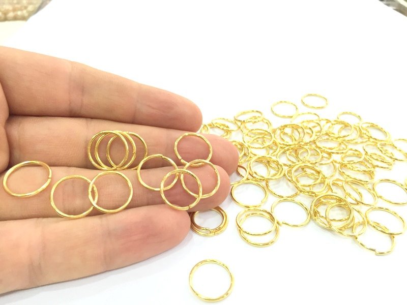 20 Pcs (14 mm) Gold Plated Brass strong jump ring , Findings G4560