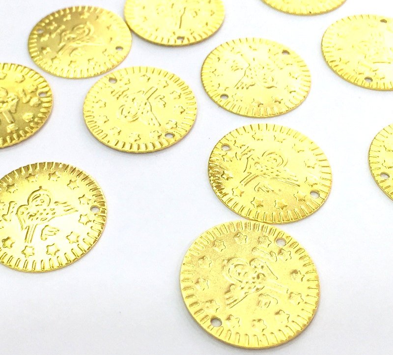 4 Pcs (20mm) Gold Plated Brass Ottoman Signature Charms   G4536