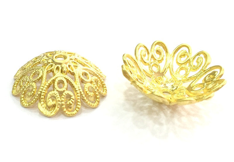 2 Pcs (27mm) Gold Plated Large Caps  Findings  G4547