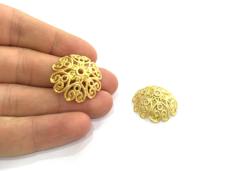 2 Pcs (27mm) Gold Plated Large Caps  Findings  G4547