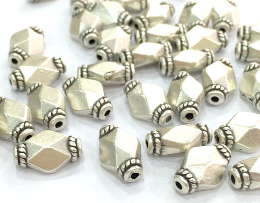 6 Antique Silver Plated Metal Beads  (12x8 mm)  G4577