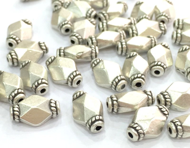 6 Antique Silver Plated Metal Beads  (12x8 mm)  G4577