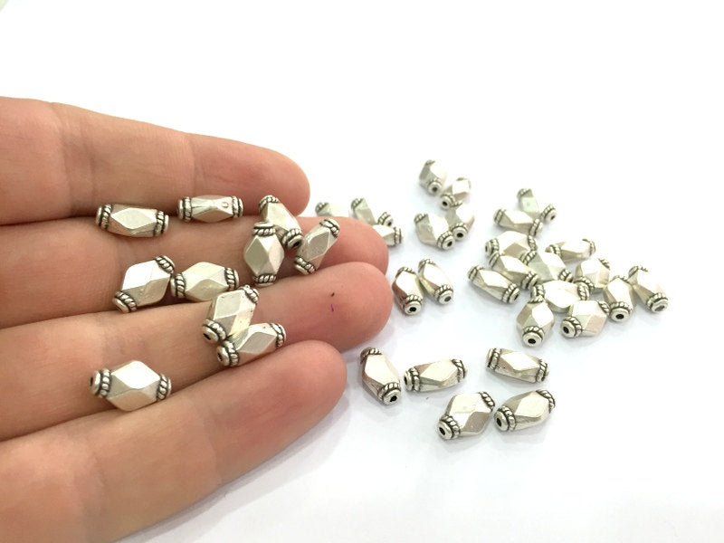 6 Antique Silver Plated Metal Beads  (12x8 mm)  G4577