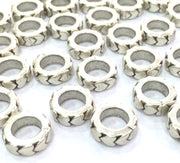 8 Silver Beads Antique Silver Plated Metal Rondelle Beads 8 Pcs (11 mm)   G4579