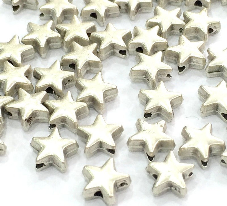 10 Star Beads Antique Silver Plated Metal Star Beads (7 mm)  G4566