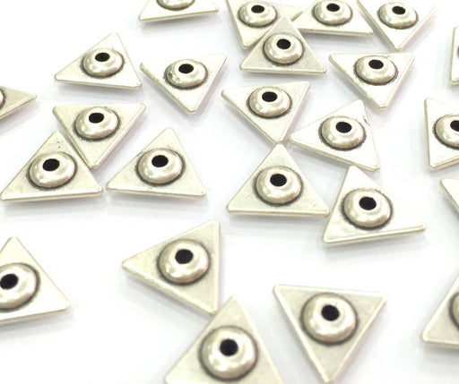 10 Pcs (11 mm) Antique Silver Plated Metal Triangle Beads   G4588