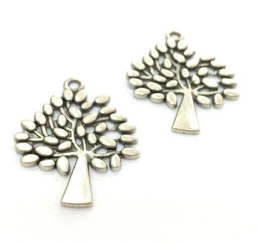 2 Pcs (30x24mm) Antique Silver Plated Tree Charms   G4592