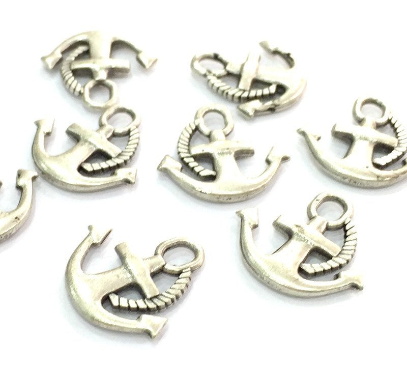 10 Pcs (19x18mm) Antique Silver Plated Anchor Charms   G4603