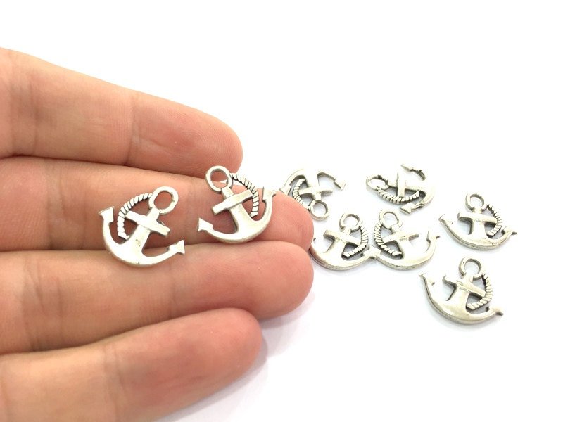 10 Pcs (19x18mm) Antique Silver Plated Anchor Charms   G4603