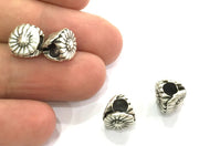 4 Pcs (10x7 mm) Antique Silver Plated Metal Flower Beads   G4607