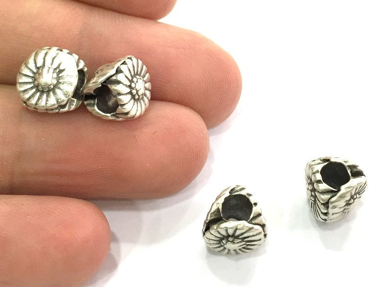 4 Pcs (10x7 mm) Antique Silver Plated Metal Flower Beads   G4607