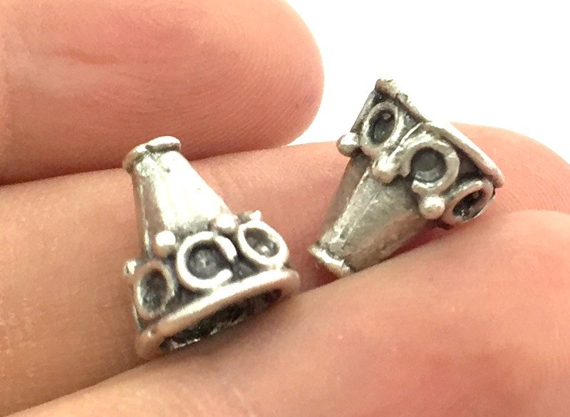 2 Pcs (12x10 mm) Antique Silver Plated Brass Cones , Findings G4616