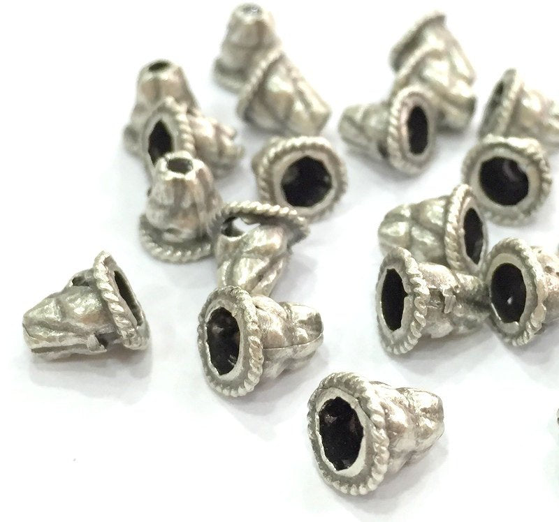 10 Pcs (8x8 mm) Antique Silver Plated Brass Cones , Findings G4617