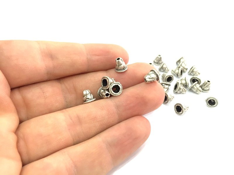 10 Pcs (8x8 mm) Antique Silver Plated Brass Cones , Findings G4617