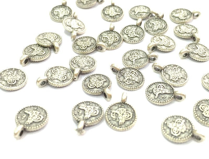 20 Pcs (8mm) Antique Silver Plated Ottoman Signature Charms   G4618