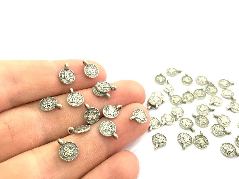 20 Pcs (8mm) Antique Silver Plated Ottoman Signature Charms   G4618