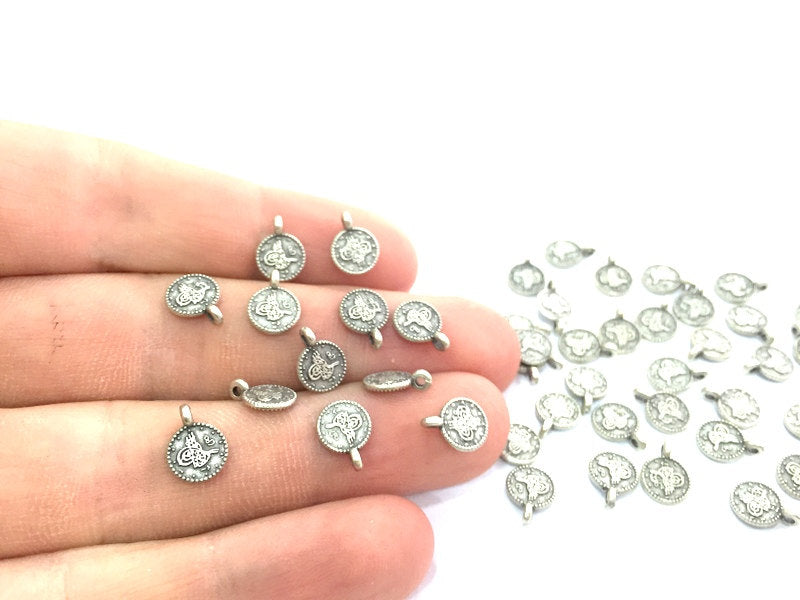 20 Pcs (8mm) Antique Silver Plated Ottoman Signature Charms   G4618