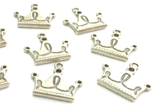 10 Crown Charms Antique Silver Plated Charms (18x18mm)  G4622