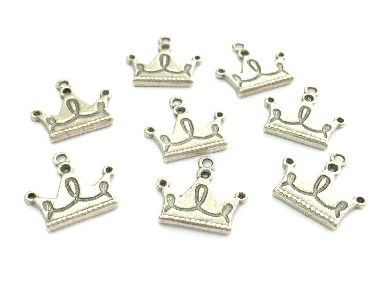 10 Crown Charms Antique Silver Plated Charms (18x18mm)  G4622