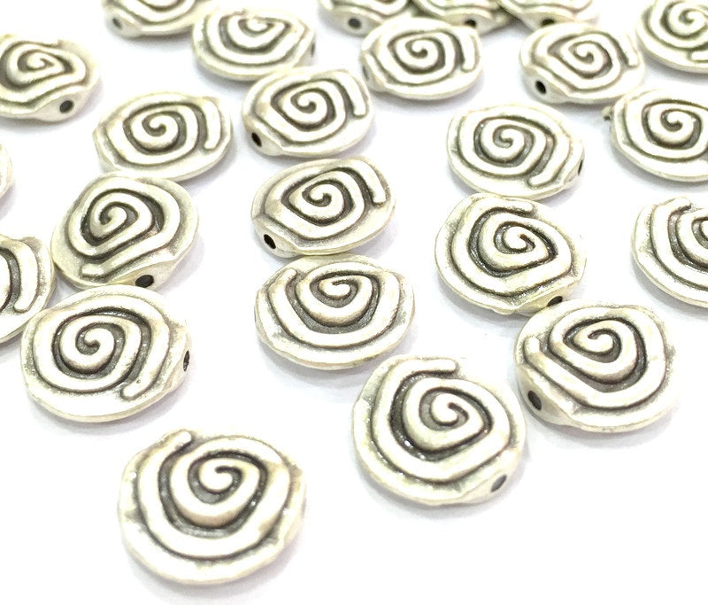 5 Silver Spiral Beads Antique Silver Plated Metal Beads  (12 mm)  G4637