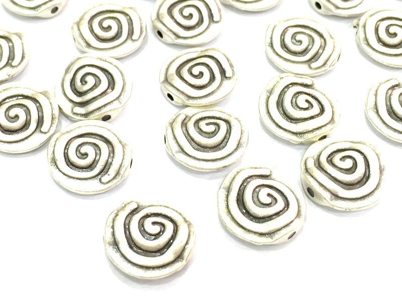 5 Silver Spiral Beads Antique Silver Plated Metal Beads  (12 mm)  G4637