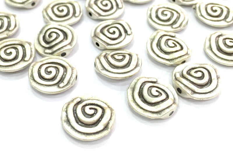 5 Silver Spiral Beads Antique Silver Plated Metal Beads  (12 mm)  G4637