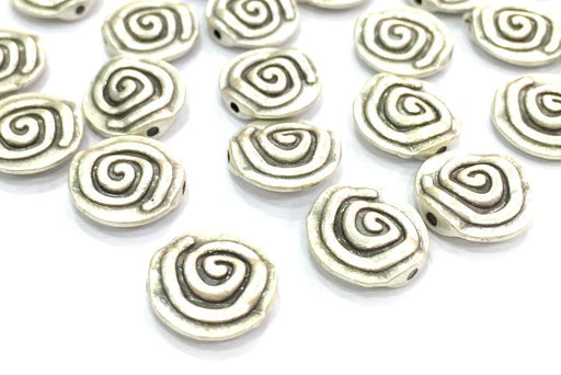 5 Silver Spiral Beads Antique Silver Plated Metal Beads  (12 mm)  G4637
