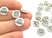 5 Silver Spiral Beads Antique Silver Plated Metal Beads  (12 mm)  G4637