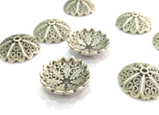 10 Bead Caps Antique Silver Plated Metal Large Caps , Findings  (16 mm)  G17227
