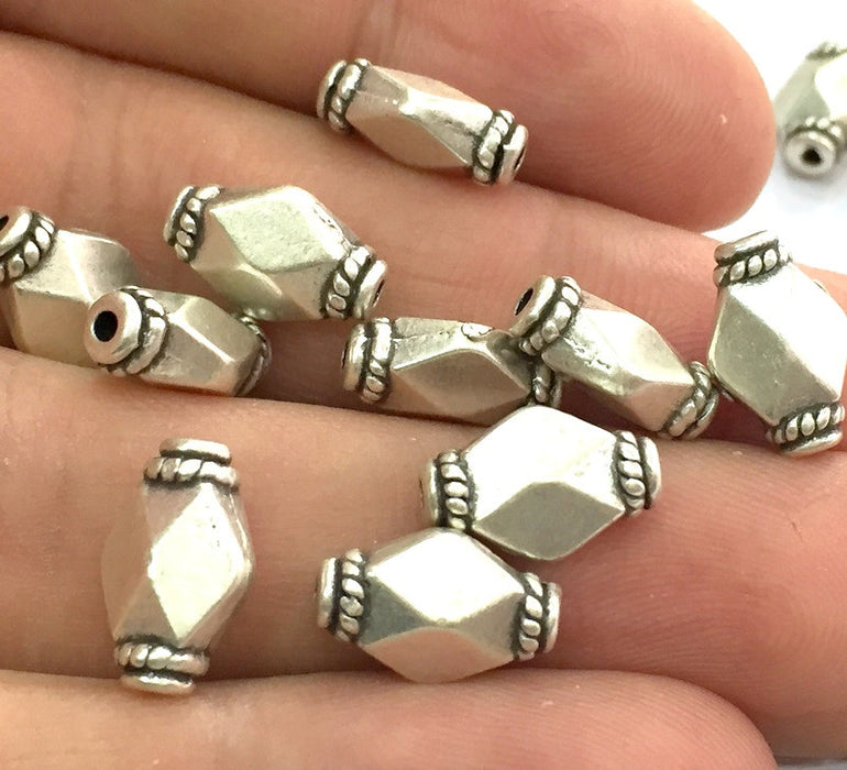 6 Antique Silver Plated Metal Beads  (12x8 mm)  G4577