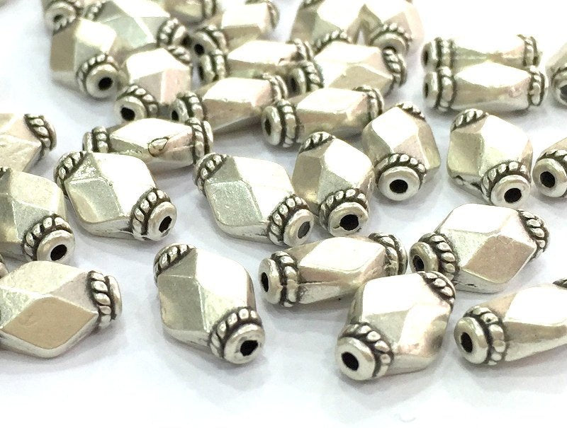 6 Antique Silver Plated Metal Beads  (12x8 mm)  G4577