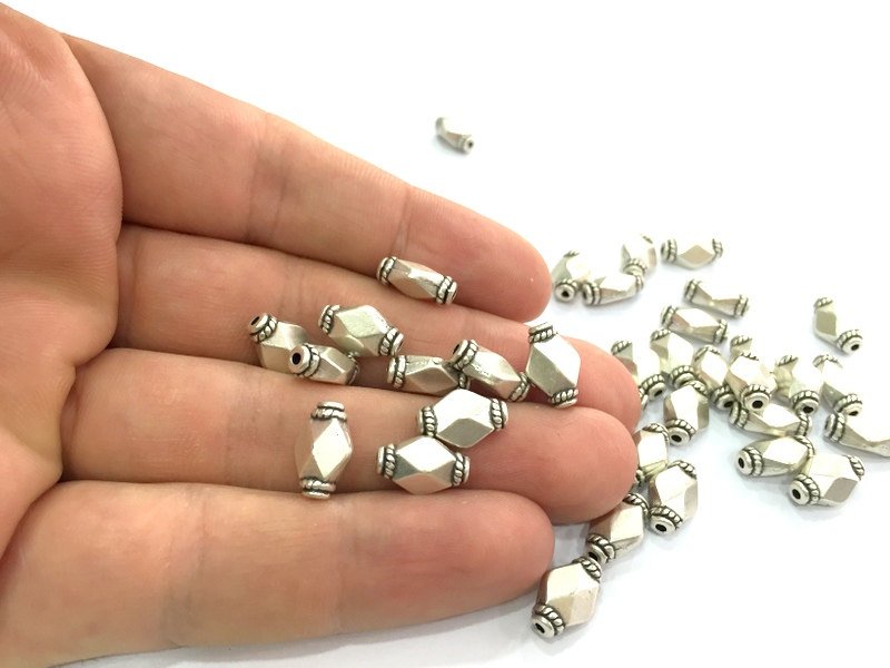 6 Antique Silver Plated Metal Beads  (12x8 mm)  G4577