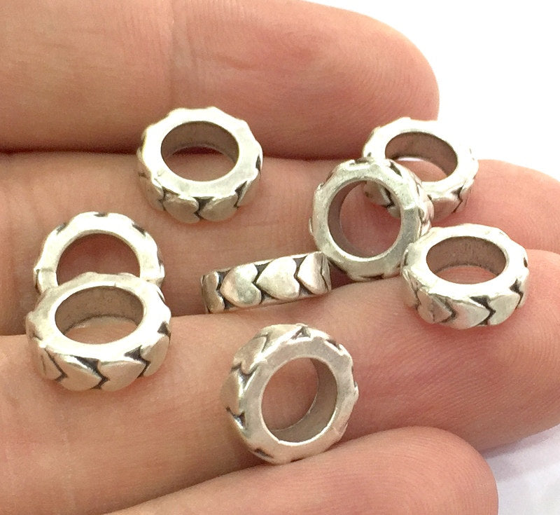 8 Silver Beads Antique Silver Plated Metal Rondelle Beads 8 Pcs (11 mm)   G4579