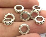 8 Silver Beads Antique Silver Plated Metal Rondelle Beads 8 Pcs (11 mm)   G4579
