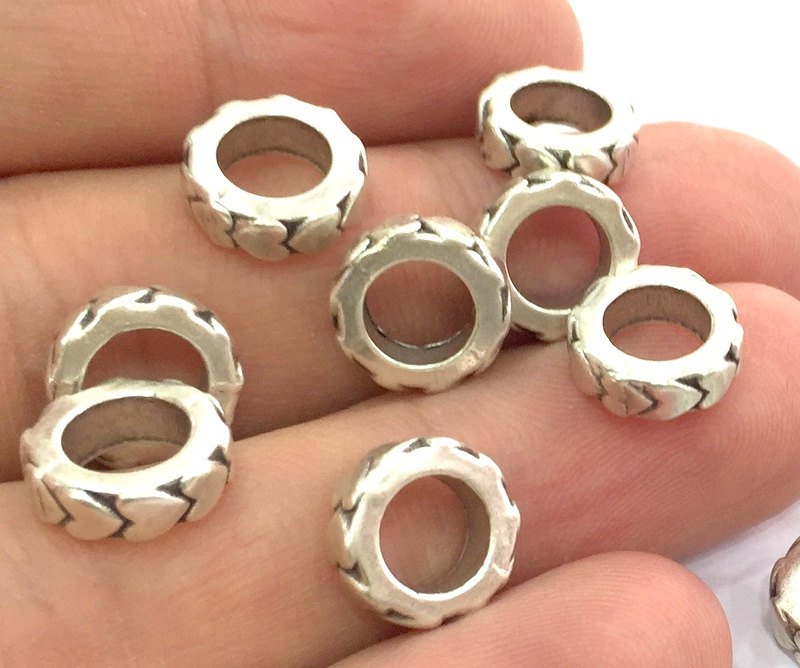 8 Silver Beads Antique Silver Plated Metal Rondelle Beads 8 Pcs (11 mm)   G4579