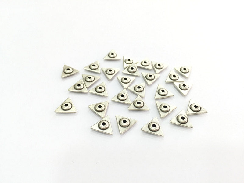 10 Pcs (11 mm) Antique Silver Plated Metal Triangle Beads   G4588