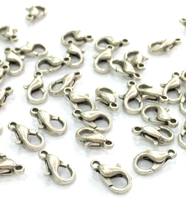 10 Silver Clasp Antique Silver Plated  Lobster Clasps , Findings  (10x6 mm)  G4650