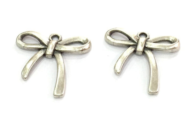 5 Ribbon Charms Antique Silver Plated  (26mm)   G14995