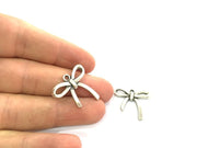 5 Ribbon Charms Antique Silver Plated  (26mm)   G14995
