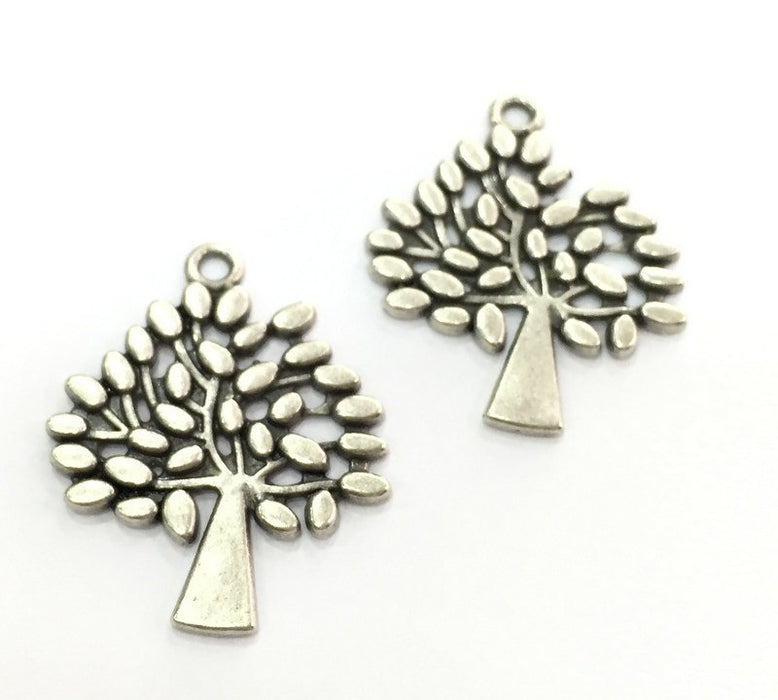 2 Pcs (30x24mm) Antique Silver Plated Tree Charms   G4592