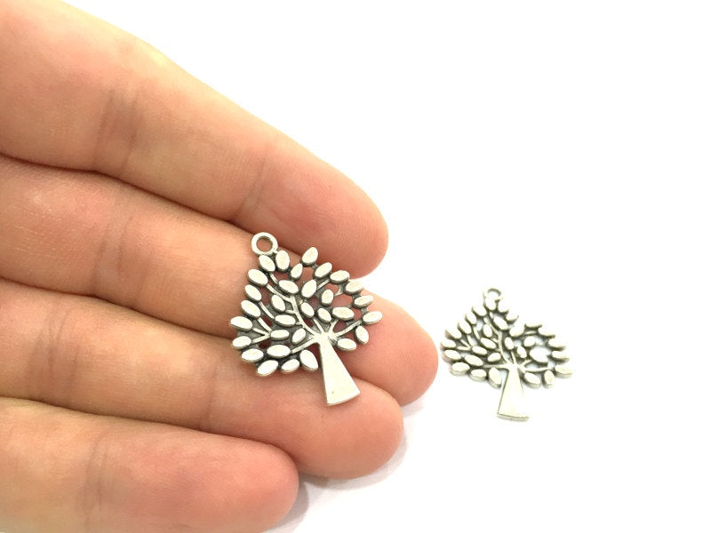 2 Pcs (30x24mm) Antique Silver Plated Tree Charms   G4592