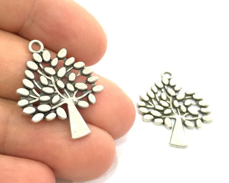 2 Pcs (30x24mm) Antique Silver Plated Tree Charms   G4592