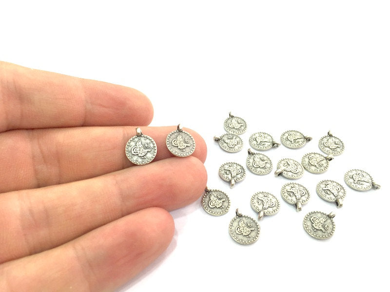 10 Silver Charms Antique Silver Plated Ottoman Signature Charms  10 Pcs (10mm)  G4601