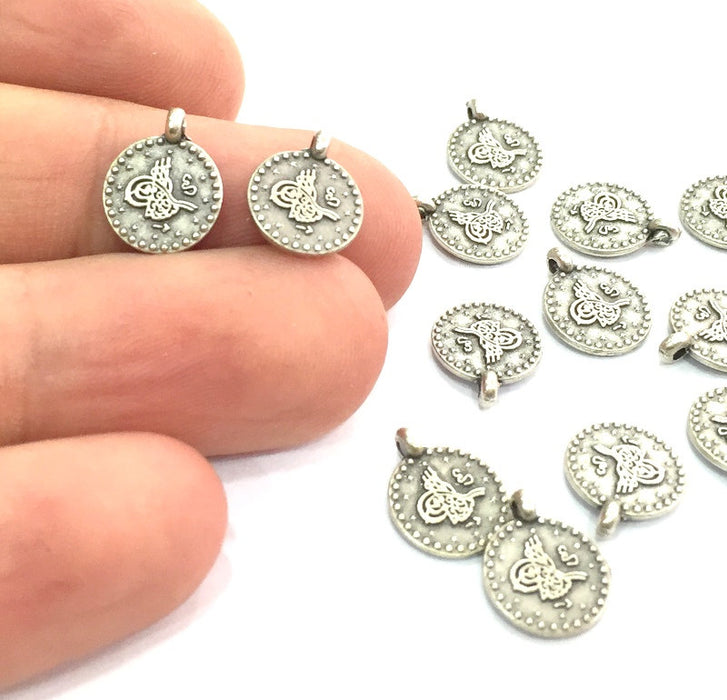 10 Silver Charms Antique Silver Plated Ottoman Signature Charms  10 Pcs (10mm)  G4601